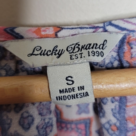 Lucky Brand | Pink Purple Boho Print Short Sleeve Top Size Small - Picture 3 of 4